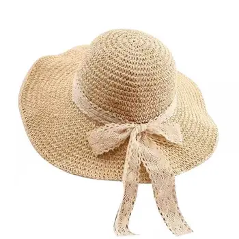 Малка прясна японската дивата лейси шапка с лък ремешке дамски лятна разходка голям корниз плажна шапка от слънцето