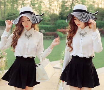 10 бр./лот, дамска лятна шапка на черно-бяла ивица в корейски стил, дамска сламена шапка с голяма периферия, плажна шапка солнцезащитная