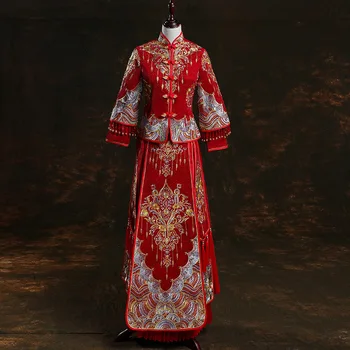 Size 7XL 2022 Modern Cheongsa Traditional Chinese Wedding Dress High Quaity Classic Embroidery Рокли за ориенталски костюм