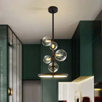 Скандинавска полилеи led осветление и стъклена лампа 28 48 см кръгла полилей Черен Таван Хол, Кухня декорация на дома, осветителни тела