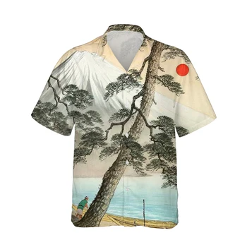 Jumeast 3d Хавайски Реколта Риза С Принтом Планината Фуджи, Мъжки Ризи С Къс Ръкав, Японската Модни и Ежедневни широки Дрехи, Градинска