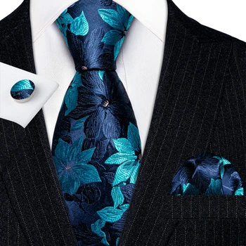 Дизайнерски Вратовръзки за Мъжете Синьо Зелен Тюркоаз Цвете Златен Червена Копринена Вратовръзка на Шията Джобен Квадратен Комплект копчета за ръкавели Сватбен Git Бари · Wang 5981
