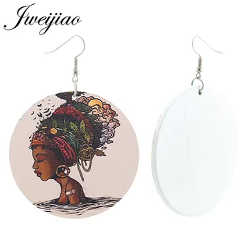 JWEIJIAO Мода, Хип-хоп Момиче Бижута на Кралицата на Афро Меланин Поппин Обеци с Висулка, Етнически Натурални Дървени Рисувани Обеци WD56