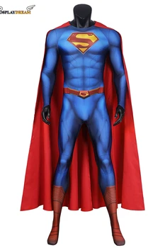 Възрастен Мъж Супергерой Кларк Кент cosplay Кент и Лоис костюм Гащеризон с Плащом 3D Печат Боди Кларк Хелоуин Облекло