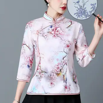 2022 китайски традиционни ризи ципао с флорални принтом, националната реколта блуза чонсам, ориенталски елегантен костюм от епохата на тан, китайска блуза
