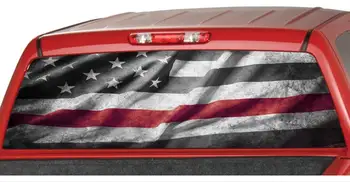 Американски Флаг B & W Пожарникар Тънка Червена Линия за САЩ Графична Стикер на Задното Стъкло Цвят Перфорирана Стикер за Камион Филмът Винил за Пикап
