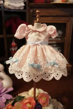 Рокля Blythe 1/6 розова рокля с лък 30 см от плат за играчки bjd (подходящ за Pullip, Ob24, Licca)